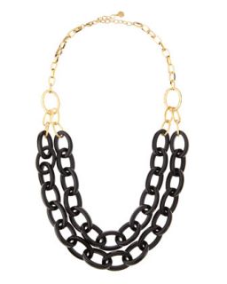 Resin Link Double Chain Necklace, Black