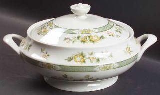 Royal Doulton Tonkin Round Covered Vegetable, Fine China Dinnerware   Green Band