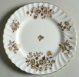 Minton Audley Salad Plate, Fine China Dinnerware   Gold Floral,Swirl Rim,Gold Tr