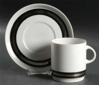Thomas Hussar Flat Cup & Saucer Set, Fine China Dinnerware   Black & Platinum Ba
