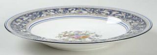 Wedgwood Florentine Blue (Dark) Floral Center Large Rim Soup Bowl, Fine China Di