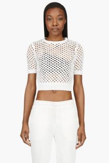 T By Alexander Wang White Short Sleeve Macram Cage Sweater
