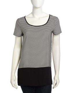 Colorblocked Stripe Pattern Shirt, Black/Ivory