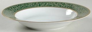 Sango Versailles Rim Soup Bowl, Fine China Dinnerware   Green Rim,Scrolls & Flow