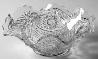 Imperial Glass Ohio Hobstar Clear Crimped Round Bowl   Stem #282, Star/Fan Desig