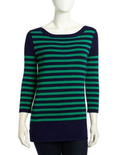 Woven Striped Sweater, Navy/Seal