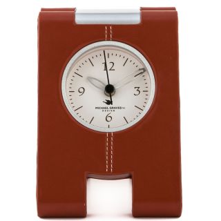MICHAEL GRAVES Design Faux Leather Desk Clock, Brown