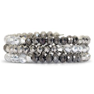Metallic Glass Bead Coil Bracelet, Grey