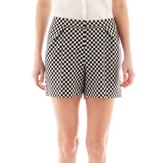 Worthington Pleated Jacquard Shorts, Blk/wht Checkerboa, Womens