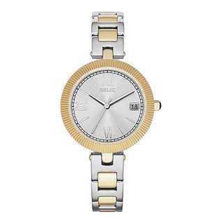 Relic Womens Two Tone Skinny Champagne Dial Watch