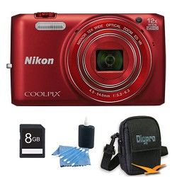 Nikon COOLPIX S6800 16MP 1080p HD Video Digital Camera Red 8GB Kit