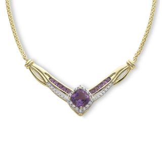 14K Gold Over Sterling Silver Amethyst & White Sapphire Yoke Necklace, Womens