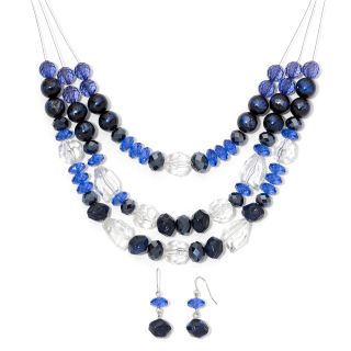 Blue 3 Row Wire Necklace & Earrings Set
