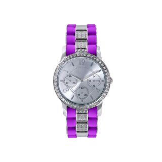 Womens Crystal Accent Alloy and Silicone Bracelet Watch, Purple