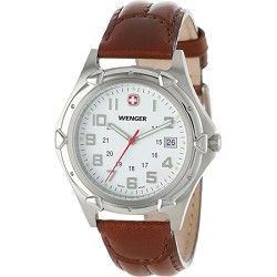 Wenger Mens Standard Issue XL Watch   White Dial/Brown Leather Strap