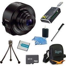 Sony DSC QX10/B Smartphone attachable lens style camera (Black) 32GB Bundle