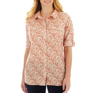 St. Johns Bay St. John s Bay Roll Sleeve Campshirt   Plus, Coral Floral a