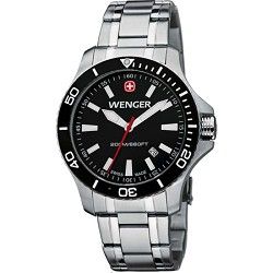 Wenger Mens Sea Force Swiss Watch   Black Dial/Stainless Steel Bracelet