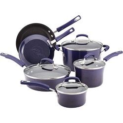 Rachael Ray Porcelain Enamel II Nonstick 10 Piece Cookware Set, Purple Gradient