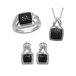 1/10 CT. T.W. White & Color Enhanced Black Diamond 3 pc. Boxed Jewelry Set,