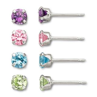 Childs Cubic Zirconia Stud Set Sterling Silver, Girls