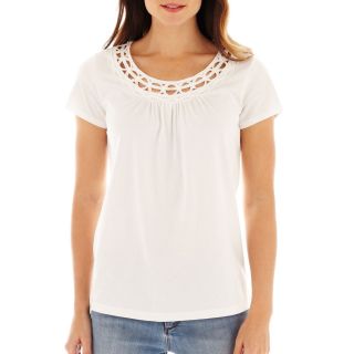 St. Johns Bay St. John s Bay Embellished Short Sleeve Top, White