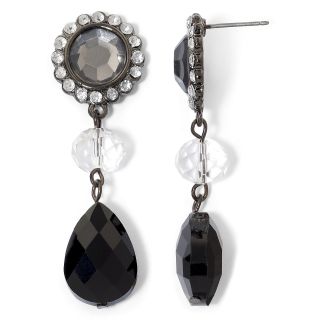 Jet & Clear Crystal Triple Drop Earrings, Black