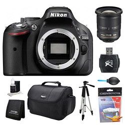 Nikon D5200 DX Format Digital SLR Camera Body Wide Angle Lens Kit
