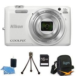 Nikon COOLPIX S6800 16MP 1080p HD Video Digital Camera White 16GB Kit