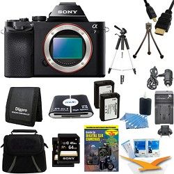 Sony Alpha 7 a7 Digital Camera and 2 64 GB SDXC Cards and 2 Batteries Bundle