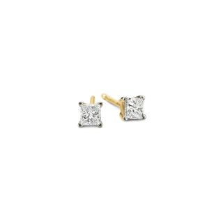 1/4 CT. T.W. Princess Diamond Stud Earrings, Yellow/Gold, Womens