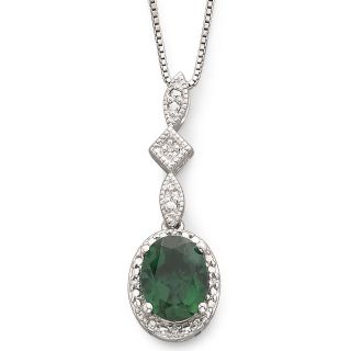 Lab Created Emerald Drop & Diamond Accent Pendant, Womens