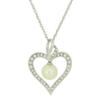 Cultured Freshwater Pearl & Lab Created White Sapphire Heart Pendant, Womens