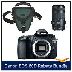 Canon EOS 60D SLR Digital Camera w/ 70 300mm Lens and Case Bundle