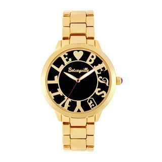 Betseyville Womens Logo Dial Bracelet Watch, Black/Gold