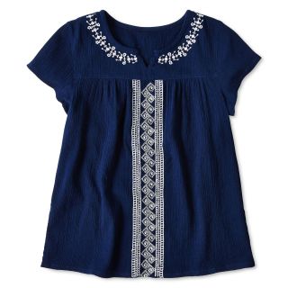 ARIZONA Embroidered Gauze Short Sleeve Top   Girls 6 16 and Plus, American Navy,