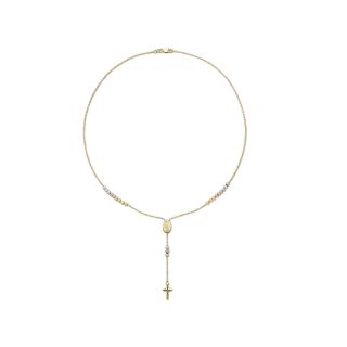 14K Gold Tri Color Rosary Necklace, Womens