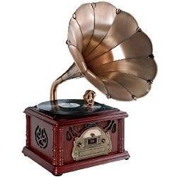Pyle PTCDS3UIP Classical Trumpet Horn Turntable with AM/FM Radio CD/Cassette/USB