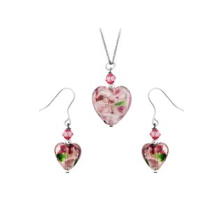 Bridge Jewelry Purple & Green Glass Heart Bead Pendant & Earrings Set
