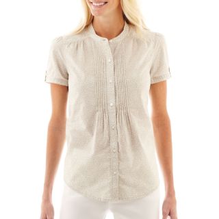 St. Johns Bay St. John s Bay Pintuck Woven Shirt, Neutral Print