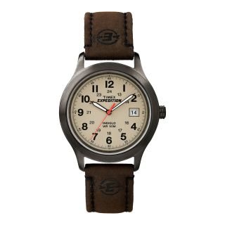 Timex Mens Brown Leather Strap Watch, White