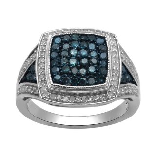 1 CT. T.W. Genuine White & Irradiated Blue Diamond Cocktail Ring, Womens