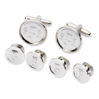 Personalized Formal Set Cuff Links & 4 Shirt Studs, Silver