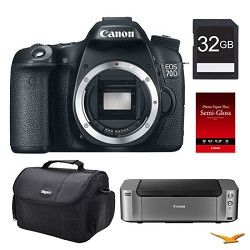 Canon EOS 70D DSLR Camera (Body), 32GB, Printer Bundle