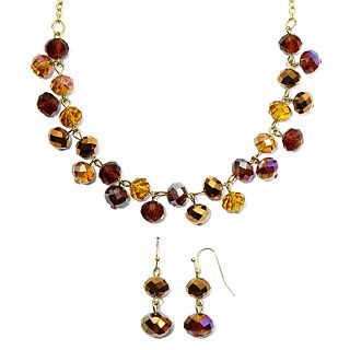 Amber Glass Shaky Necklace & Drop Earrings Set