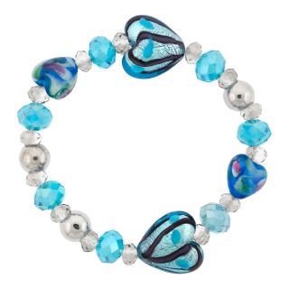 Bridge Jewelry Blue Artisan Glass Bead Heart Stretch Bracelet