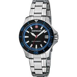 Wenger Ladies Sea Force Swiss Watch   Black and Blue Dial/Stainless Steel Brace