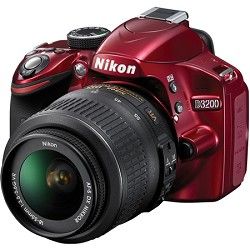 Nikon D3200 DX format Digital SLR Kit w/ 18 55mm VR Zoom Lens (Red) Factor Refur