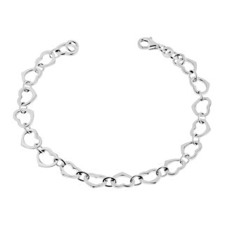 Sterling Silver Polished Heart Anklet, Womens