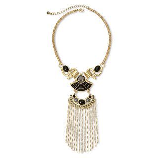 Aris by Treska Gold Tone & Black Stone Tassel Necklace, Black/Gold